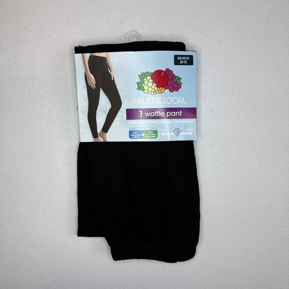 Fruit of the Loom Waffle Knit Lounge Pants Womens XS Black Long Johns Thermals